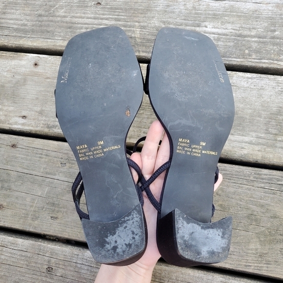 Vintage 90s y2k Rachel Green Strappy Square Toe Chunky Heel Navy Blue Sandals 9 - Picture 7 of 7